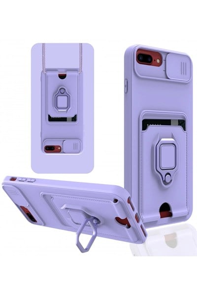 Mey İthalat®  iPhone 7 Plus Kılıf Zuma Kartvizitli Yüzüklü Silikon - Lila