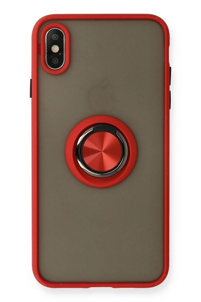 Mey İthalat®  iPhone X Kılıf Montreal Yüzüklü Silikon Kapak - Kırmızı