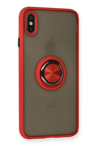 Mey İthalat®  iPhone X Kılıf Montreal Yüzüklü Silikon Kapak - Kırmızı