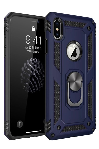 Mey İthalat®  iPhone X Kılıf Sofya Yüzüklü Silikon Kapak - Lacivert