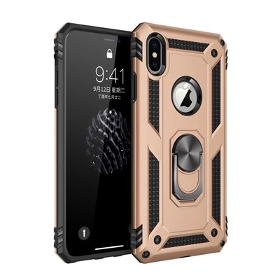 Mey İthalat®  iPhone X Kılıf Sofya Yüzüklü Silikon Kapak - Gold