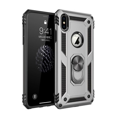 Mey İthalat®  iPhone X Kılıf Sofya Yüzüklü Silikon Kapak - Gümüş