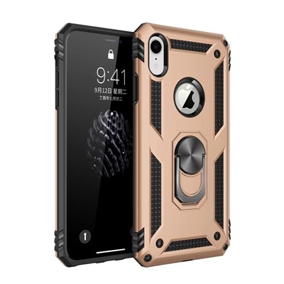 Mey İthalat®  iPhone XR Kılıf Sofya Yüzüklü Silikon Kapak - Gold