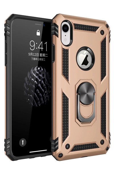 Mey İthalat®  iPhone XR Kılıf Sofya Yüzüklü Silikon Kapak - Gold