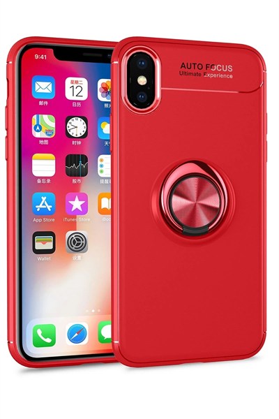 Mey İthalat®  iPhone XS Kılıf Range Yüzüklü Silikon - Kırmızı