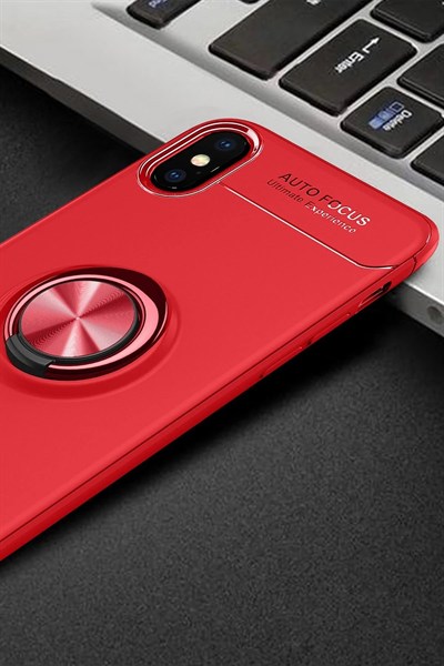 Mey İthalat®  iPhone XS Kılıf Range Yüzüklü Silikon - Kırmızı