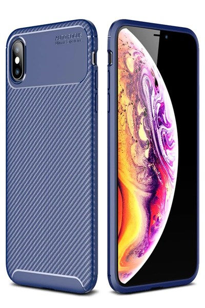 Mey İthalat®  iPhone XS Max Kılıf Auto Focus Karbon Kapak - Lacivert
