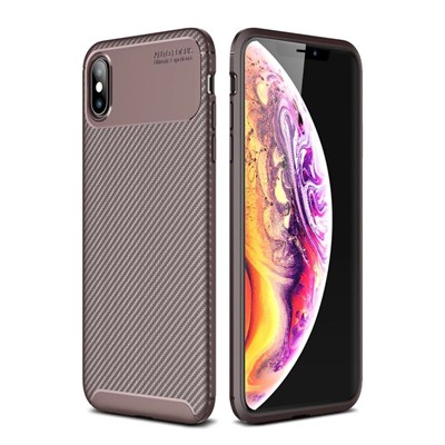 Mey İthalat®  iPhone XS Max Kılıf Auto Focus Karbon Kapak - Kahverengi