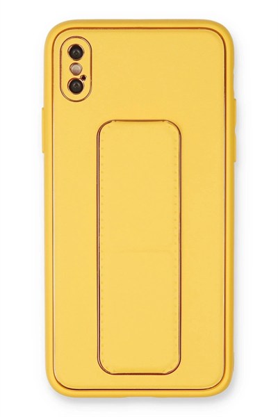 Mey İthalat®  iPhone XS Max Kılıf Coco Deri Standlı Kapak - Sarı