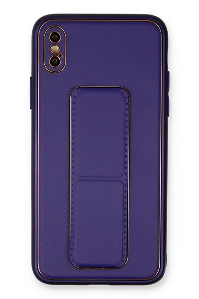 Mey İthalat®  iPhone XS Max Kılıf Coco Deri Standlı Kapak - Mor