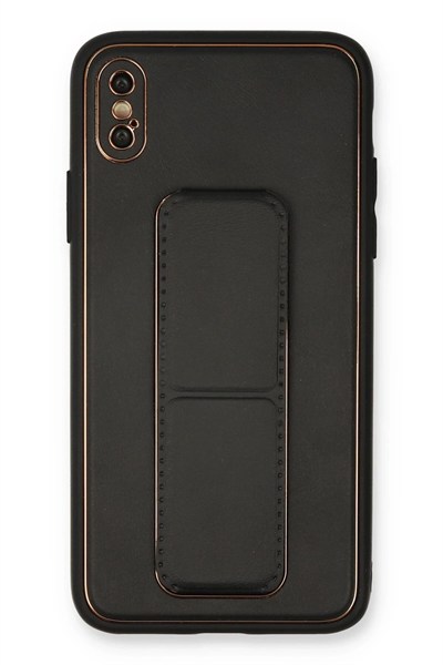 Mey İthalat®  iPhone XS Max Kılıf Coco Deri Standlı Kapak - Siyah