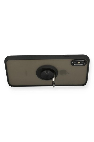 Mey İthalat®  iPhone XS Max Kılıf Montreal Yüzüklü Silikon Kapak - Siyah
