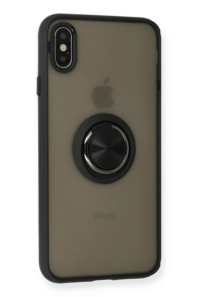 Mey İthalat®  iPhone XS Max Kılıf Montreal Yüzüklü Silikon Kapak - Siyah