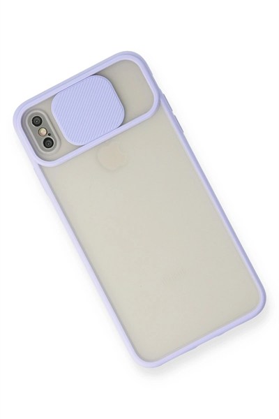 Mey İthalat®  iPhone XS Max Kılıf Palm Buzlu Kamera Sürgülü Silikon - Lila