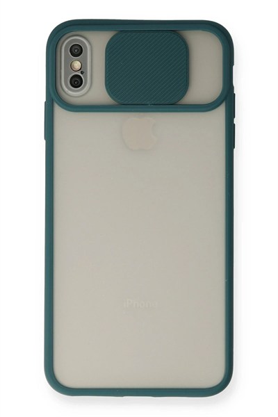Mey İthalat®  iPhone XS Max Kılıf Palm Buzlu Kamera Sürgülü Silikon - Yeşil