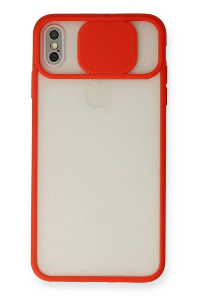 Mey İthalat®  iPhone XS Max Kılıf Palm Buzlu Kamera Sürgülü Silikon - Kırmızı