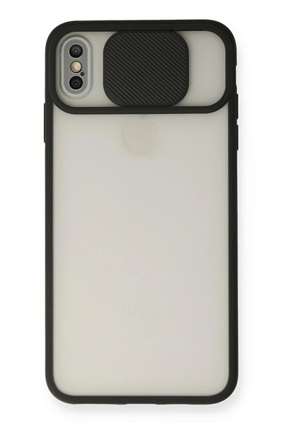 Mey İthalat®  iPhone XS Max Kılıf Palm Buzlu Kamera Sürgülü Silikon - Siyah