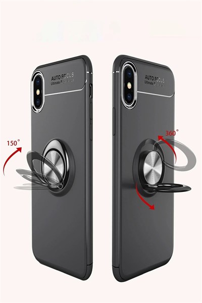 Mey İthalat®  iPhone XS Max Kılıf Range Yüzüklü Silikon - Siyah-Mavi