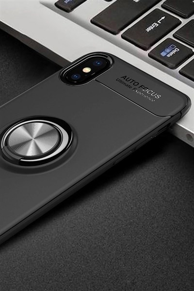 Mey İthalat®  iPhone XS Max Kılıf Range Yüzüklü Silikon - Siyah