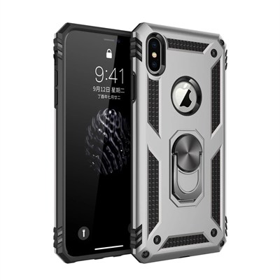 Mey İthalat®  iPhone XS Max Kılıf Sofya Yüzüklü Silikon Kapak - Gümüş