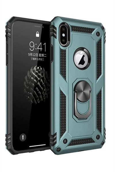 Mey İthalat®  iPhone XS Max Kılıf Sofya Yüzüklü Silikon Kapak - Yeşil
