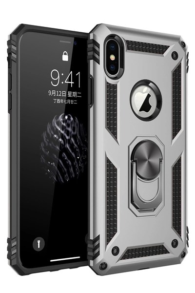 Mey İthalat®  iPhone XS Max Kılıf Sofya Yüzüklü Silikon Kapak - Gümüş