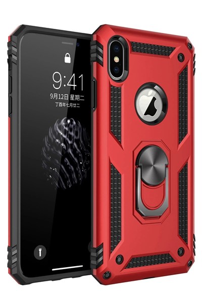 Mey İthalat®  iPhone XS Max Kılıf Sofya Yüzüklü Silikon Kapak - Kırmızı