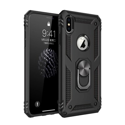 Mey İthalat®  iPhone XS Max Kılıf Sofya Yüzüklü Silikon Kapak - Siyah