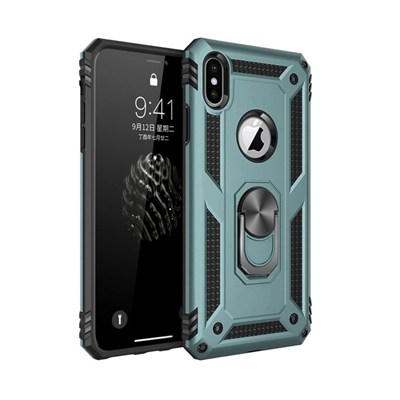 Mey İthalat®  iPhone XS Max Kılıf Sofya Yüzüklü Silikon Kapak - Yeşil
