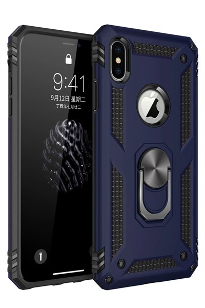 Mey İthalat®  iPhone XS Max Kılıf Sofya Yüzüklü Silikon Kapak - Lacivert