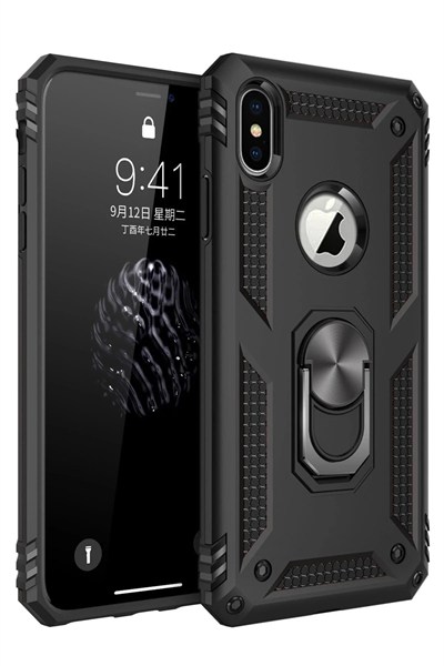 Mey İthalat®  iPhone XS Max Kılıf Sofya Yüzüklü Silikon Kapak - Siyah