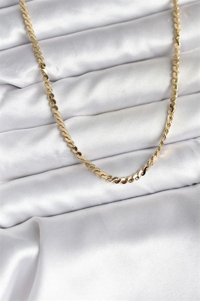 Mey İthalat® 14K Gold Renk Kaplama Ezme Yılan Zincir Model CM Kadın Kolye
