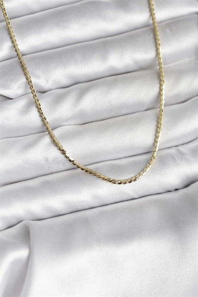 Mey İthalat® 14K Gold Renk Kaplama Ezme Zincir Model CM Kadın Kolye