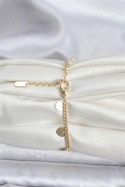 Mey İthalat® 14K Gold Renk Kaplama Kalpli Model CM Kadın Bileklik