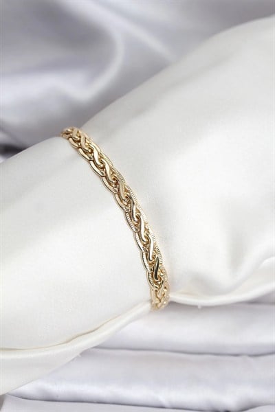 Mey İthalat® 14K Gold Renk Kaplama Lazer Zincir Model CM Kadın Bileklik