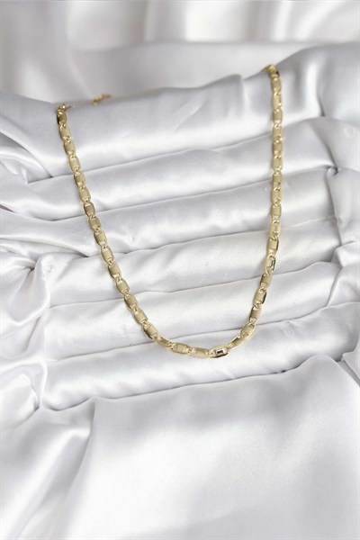 Mey İthalat® 14K Gold Renk Kaplama Plaka Ezme Model Zincirli CM Kadın Kolye