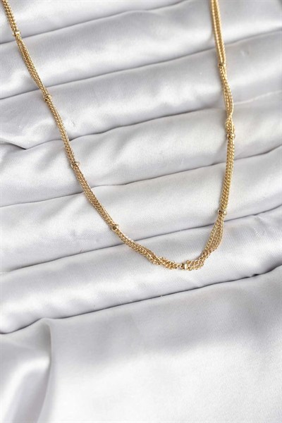 Mey İthalat® 14K Gold Renk Kaplama Topçuk Zincirli Model CM Kadın Kolye
