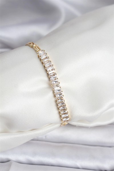 Mey İthalat® 14K Gold Renk Kaplama Zirkon Taşlı Baget Model CM Kadın Bileklik