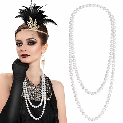 Mey İthalat® 1920 Gatsby İnci Kolye – Vintage Uzun Beyaz İnci Kolye