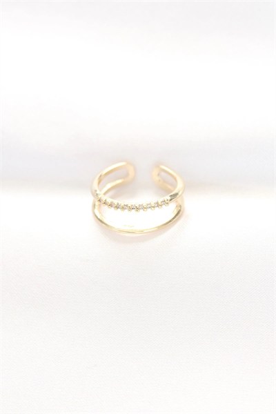 Mey İthalat® 2li Görünümlü Su Yolu Tasarımlı Gold Renk Ayarlanabilir Yüzük