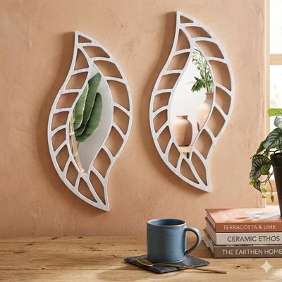 Mey İthalat® 2li Set Kırılmaz Pleksi Dekoratif Duvar Aynası - 20x35 cm Yaprak Formlu 1. Sınıf Akrilik Ayna