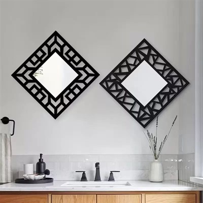 Mey İthalat® 2li Set Kırılmaz Pleksi Dekoratif Duvar Aynası - 22.5x22.5 cm Geometrik Çerçeveli 1. Sınıf Ayna