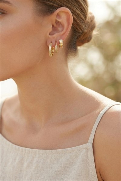 Mey İthalat® 3 lü Set Gold Renk Halka Model Küpe