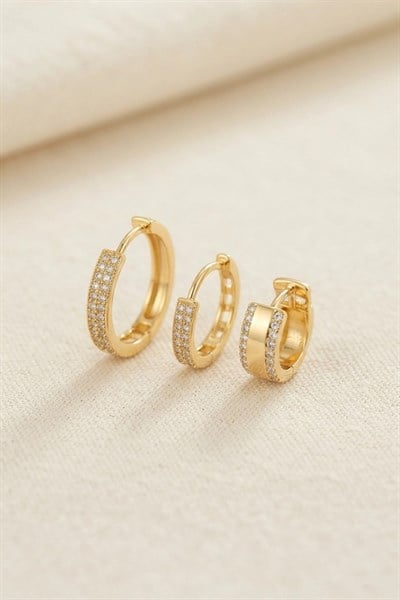 Mey İthalat® 3 lü Set Gold Renk Halka Model Küpe