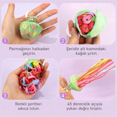 Mey İthalat® 30 Şeritli Renkli Elle Atılan Konfeti – 5 Metre Uzayan Şerit Konfeti 1 Adet