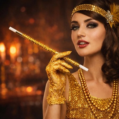 Mey İthalat® 30 cm Altın Gold Payetli Sigara Tutacağı – 1920’ler Gatsby Parti Aksesuarı