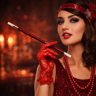 Mey İthalat® 30 cm Kırmızı Payetli Sigara Tutacağı – 1920’ler Gatsby Parti Aksesuarı