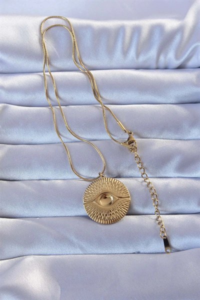 Mey İthalat® 316L Altın Renk İşlemeli Göz Kolye