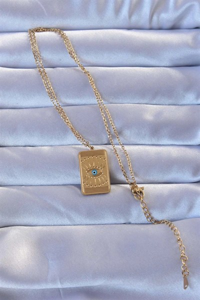 Mey İthalat® 316L Altın Renk İşlemeli Nazarlı Göz Model Vintage Kolye