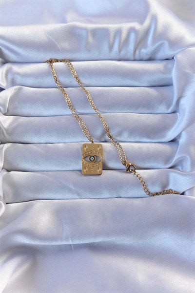 Mey İthalat® 316L Altın Renk İşlemeli Nazarlı Vintage Kolye